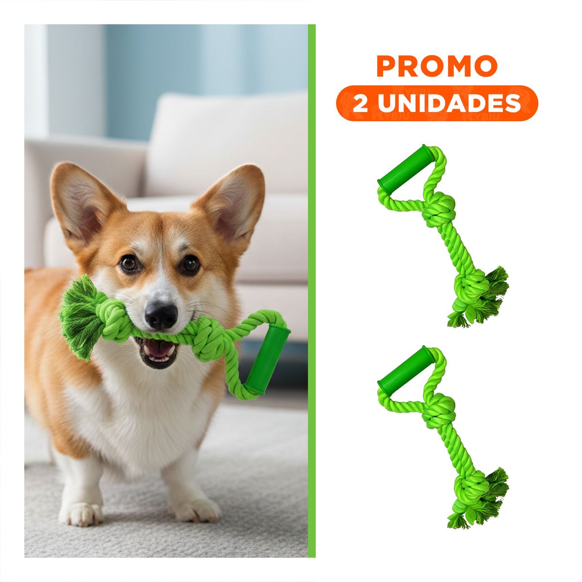 PACK2 SOGA LIVIANA DE ALGODON VERDE LIMON PARA PERRO CON AGARRADERA ERGONOMICA - 1