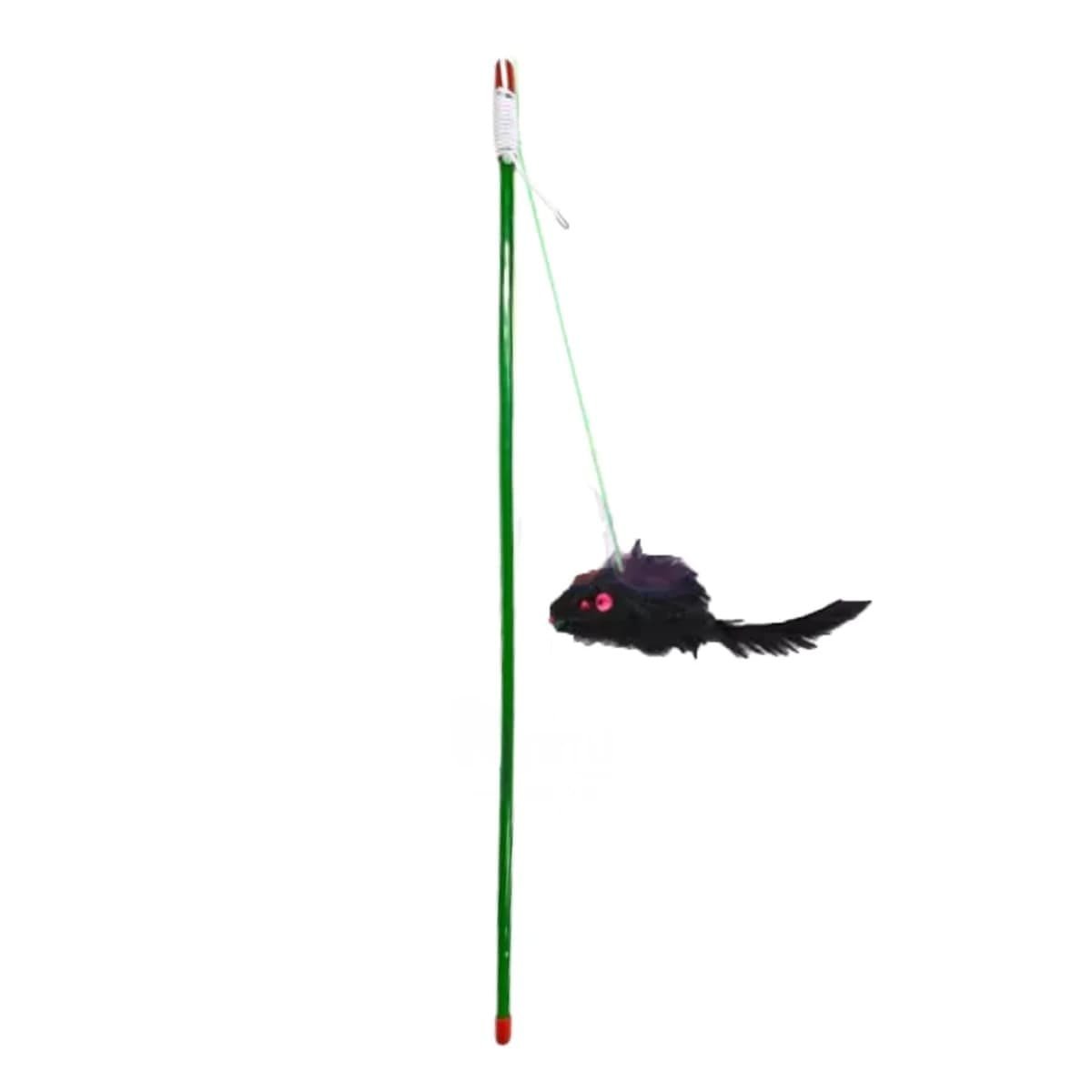 PACK4 VARITA ESTABLE DE COLOR VERDE PARA GATO CON JUGUETE DE RATON NEGRO Y+PAPEL REGALO - 3