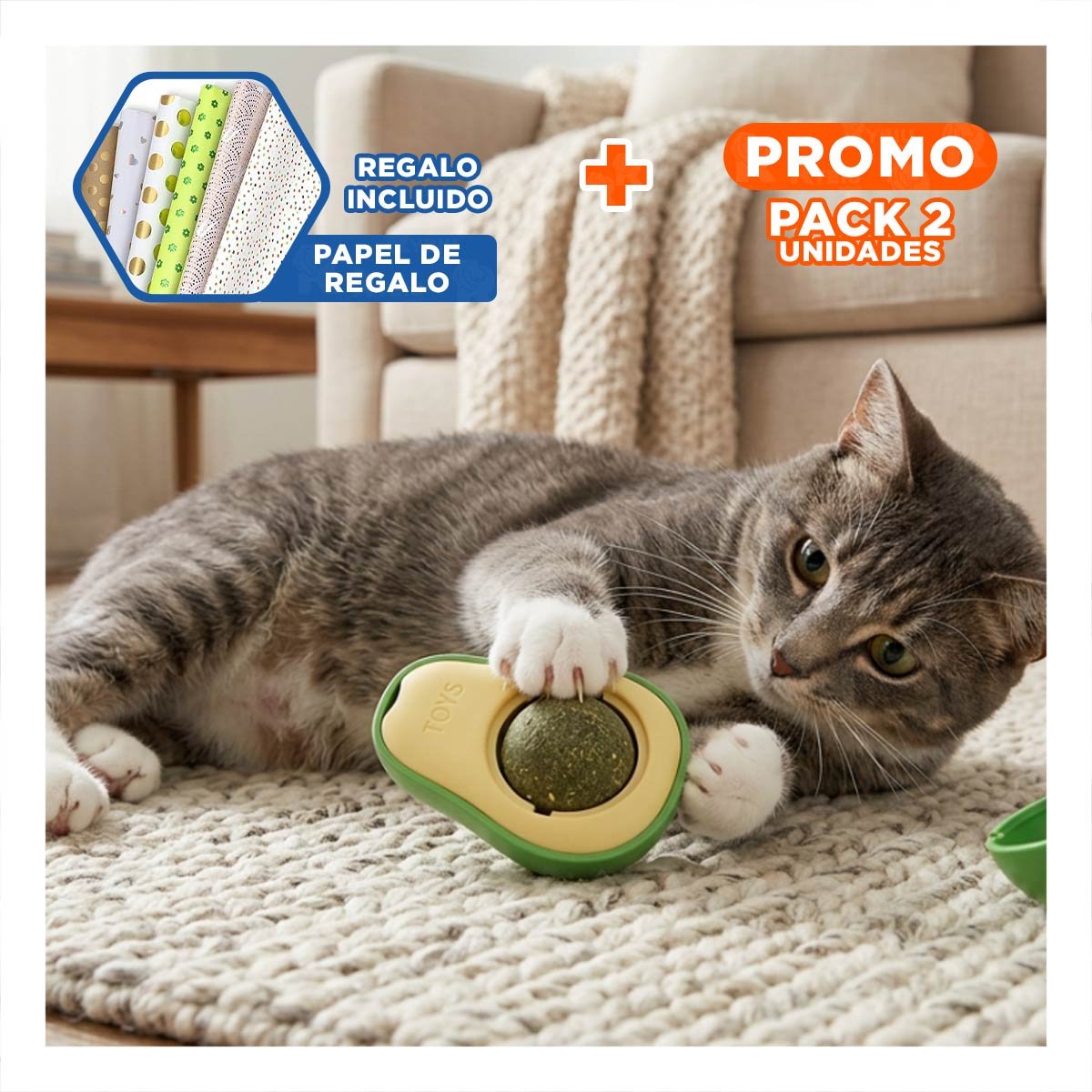 PACK2 HERBAL EN FORMA DE PALTA VERDE PARA DIVERSION DE MASCOTAS Y+PAPEL REGALO - 1