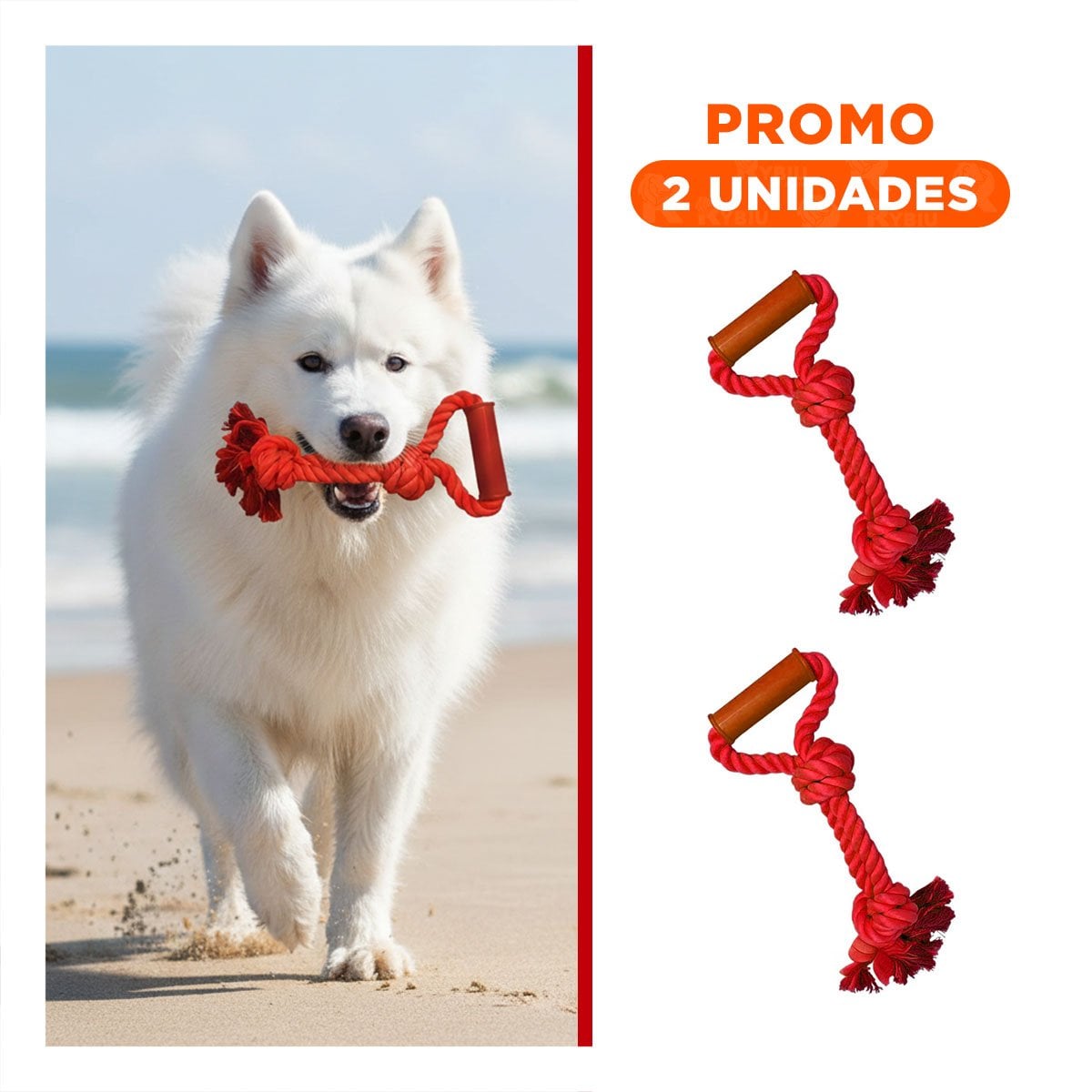PACK2 SOGA LIVIANA DE ALGODON ROJO PARA PERRO CON AGARRADERA ERGONOMICA - 1