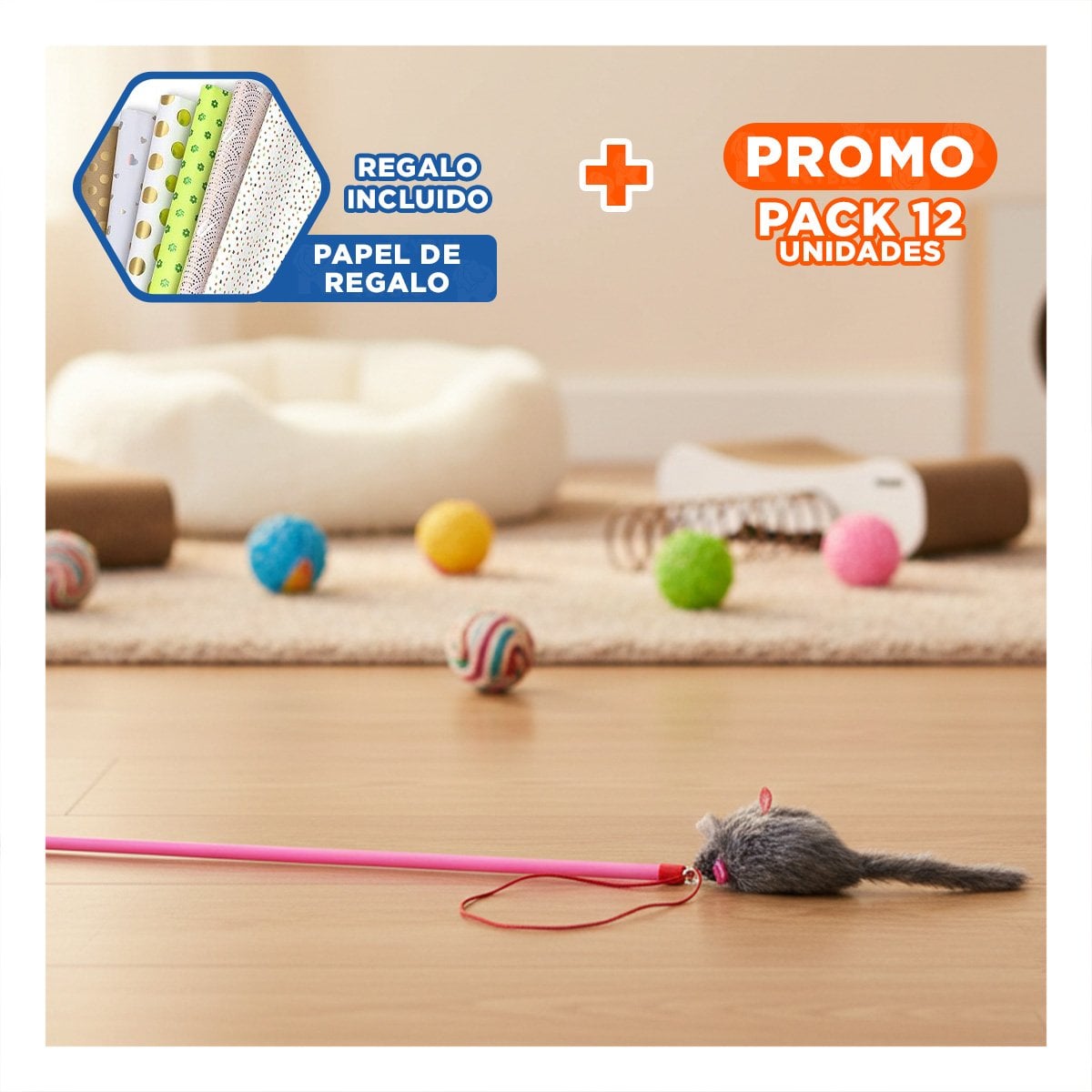 PACK12 ACCESORIO LIGERO CON VARITA DE COLOR ROSADO PARA GATO Y RATON PLOMO Y+PAPEL REGALO - 1