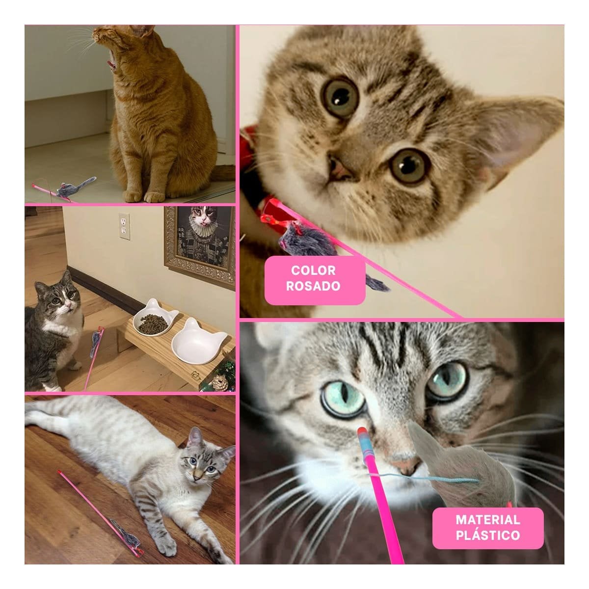 PACK12 ACCESORIO LIGERO CON VARITA DE COLOR ROSADO PARA GATO Y RATON PLOMO Y+PAPEL REGALO - 2