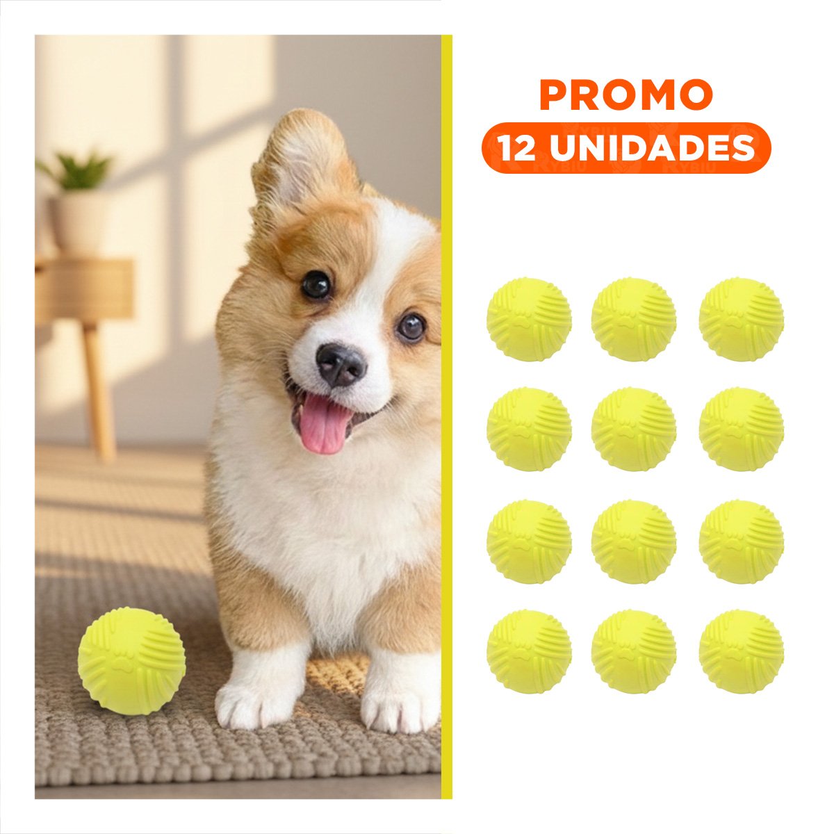 PACK12 ESFERA FUNCIONAL DE GOMA A RAYAS EN VERDE LIMON PARA MASCOTAS ACTIVAS Y+REGALO STICKER - 1