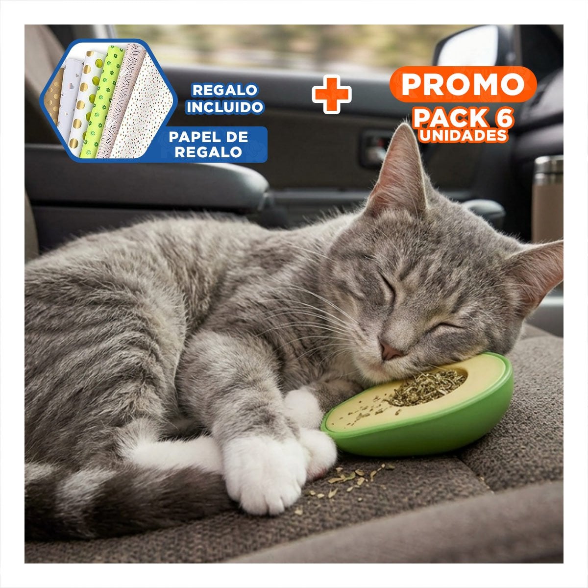 PACK6 JUGUETE PARA ENTRETENIMIENTO FELINO EN FORMA DE PALTA VERDE Y+PAPEL REGALO - 1