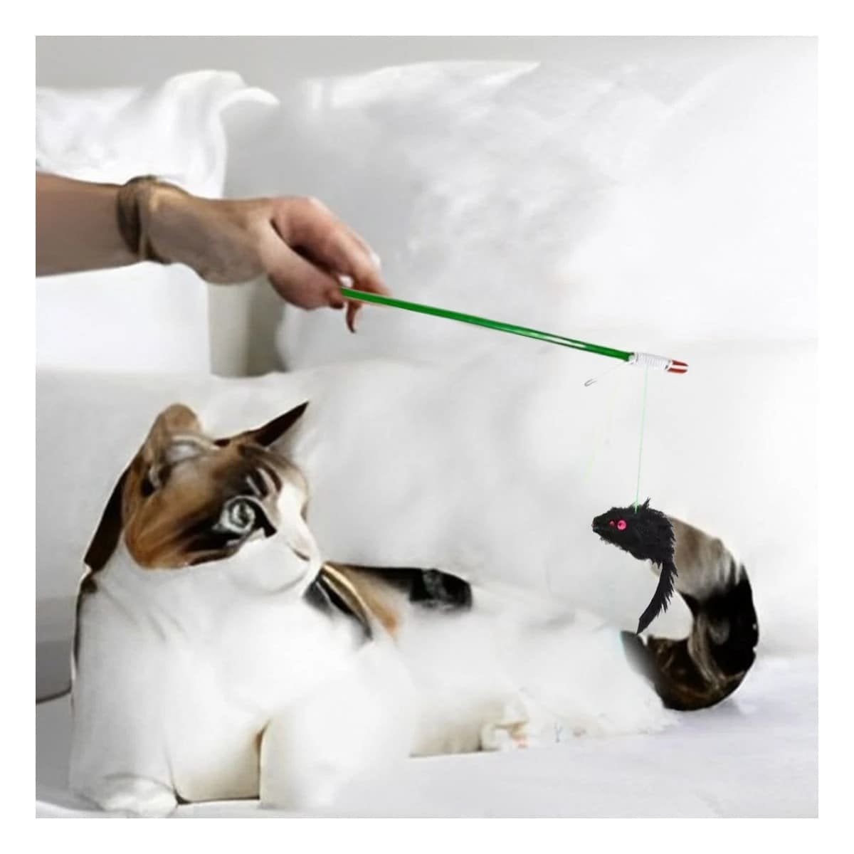 PACK4 VARITA DELGADA DE COLOR VERDE PARA GATO CON RATON NEGRO EN ESPACIO REDUCIDO - 3
