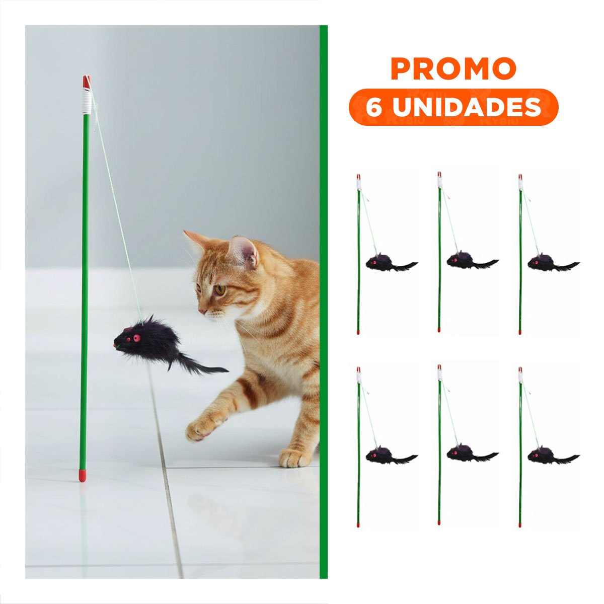 PACK6 JUEGO EQUILIBRADO CON VARITA DE COLOR VERDE PARA GATO Y RATON NEGRO - 1