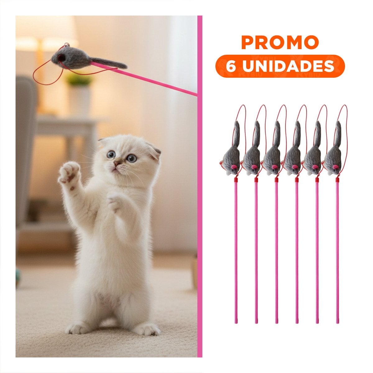 PACK6 JUEGO EQUILIBRADO CON VARITA DE COLOR ROSADO PARA GATO Y RATON PLOMO - 1