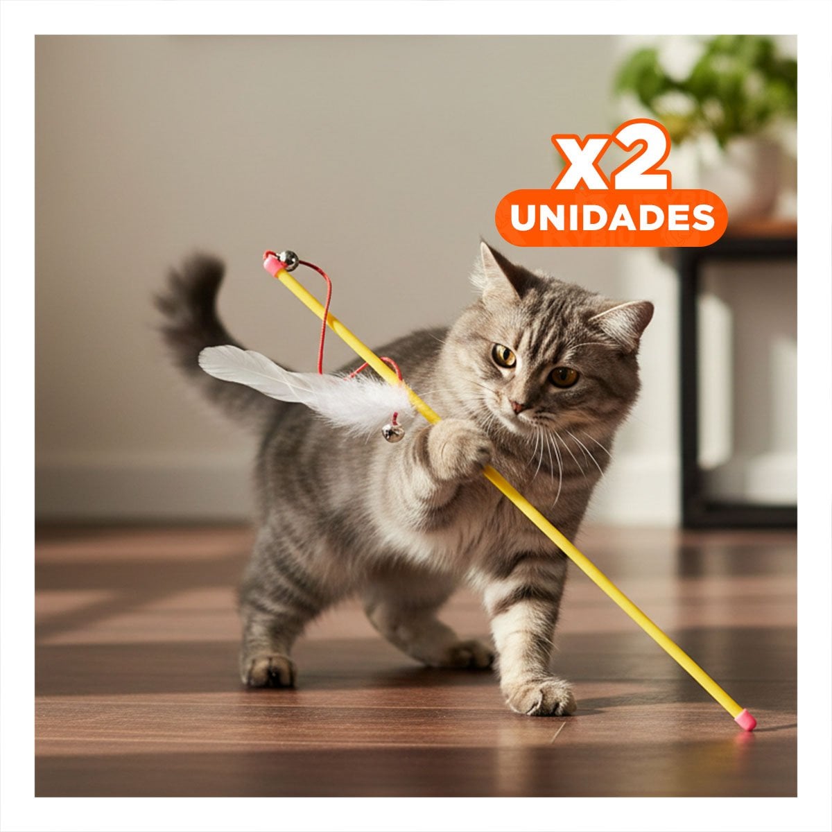 PACK2 VARITA PRACTICA EN AMARILLO PARA GATO CON RATON BLANCO FACIL DE UBICAR Y+REGALO STICKER - 1