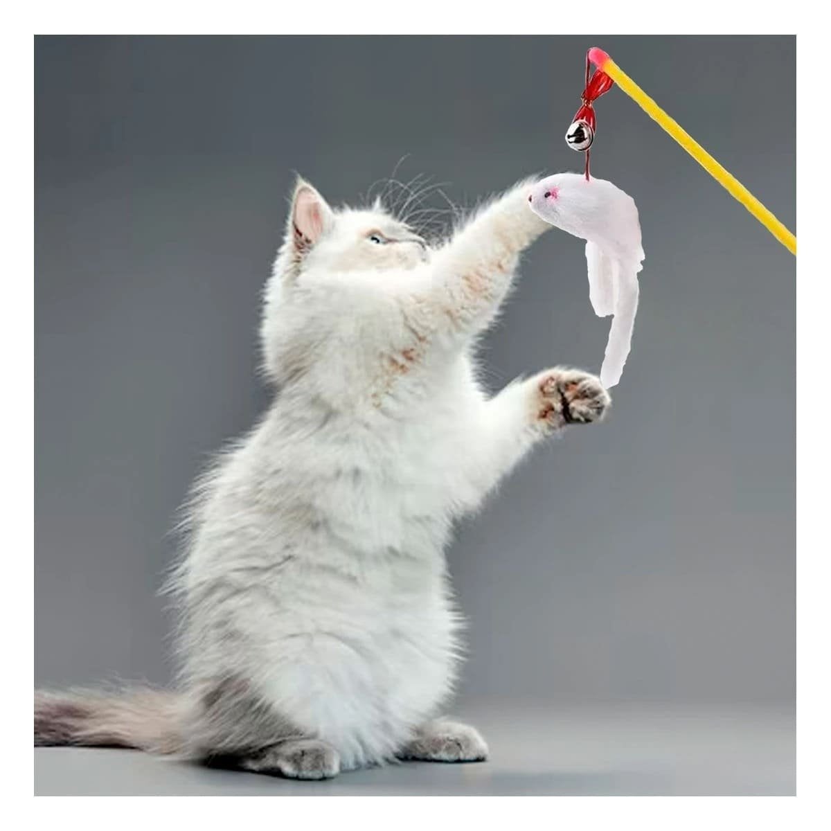 PACK2 VARITA PRACTICA EN AMARILLO PARA GATO CON RATON BLANCO FACIL DE UBICAR Y+REGALO STICKER - 3