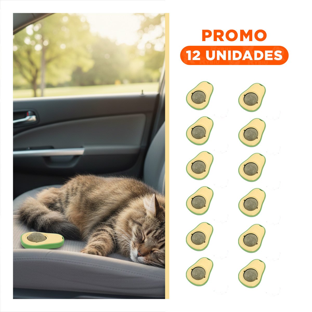 PACK12 SNACK EN FORMA DE PALTA VERDE CON CATNIP PARA ENTRETENIMIENTO Y+REGALO STICKER - 1