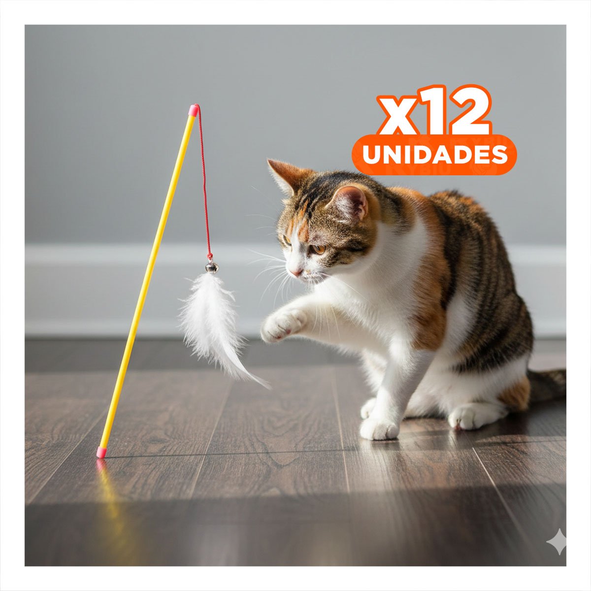 PACK12 ACCESORIO MODERNO PARA GATO CON VARITA DE COLOR AMARILLO Y RATON BLANCO - 1