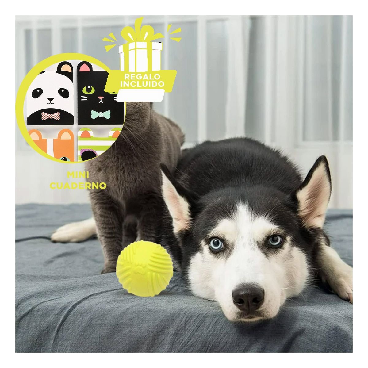 PACK4 BOLA ESTABLE DE GOMA A RAYAS EN COLOR VERDE LIMON PARA MASCOTAS SEGURAS - 5