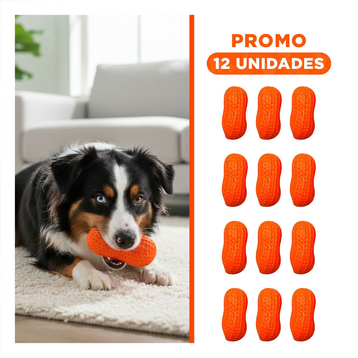 PACK12 ELEMENTO LIGERO DE TPR EN FORMA DE MANI EN COLOR NARANJA PARA MASCOTAS Y+REGALO STICKER - 1
