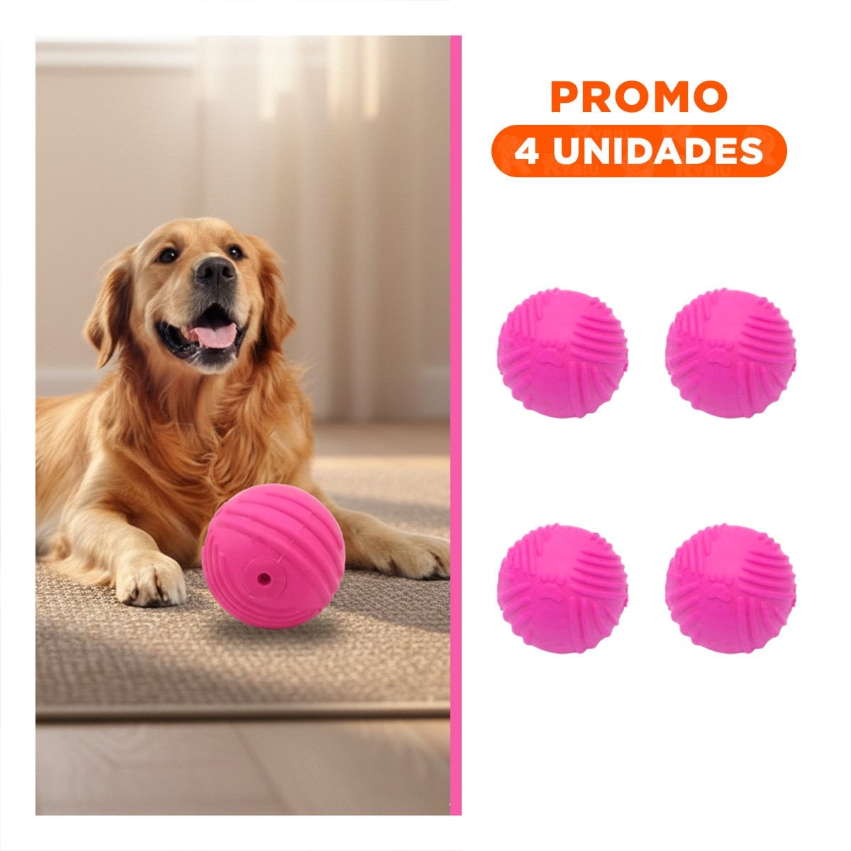PACK4 BALON A RAYAS DE GOMA EN ROSADO PARA JUEGO SEGURO DE MASCOTAS Y+REGALO STICKER - 1