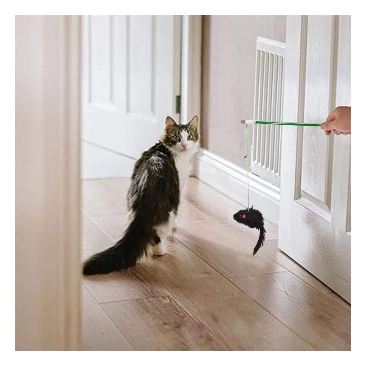 PACK12 ACCESORIO PRACTICO PARA GATO CON VARITA DE COLOR VERDE Y RATON NEGRO Y+REGALO STICKER - 5