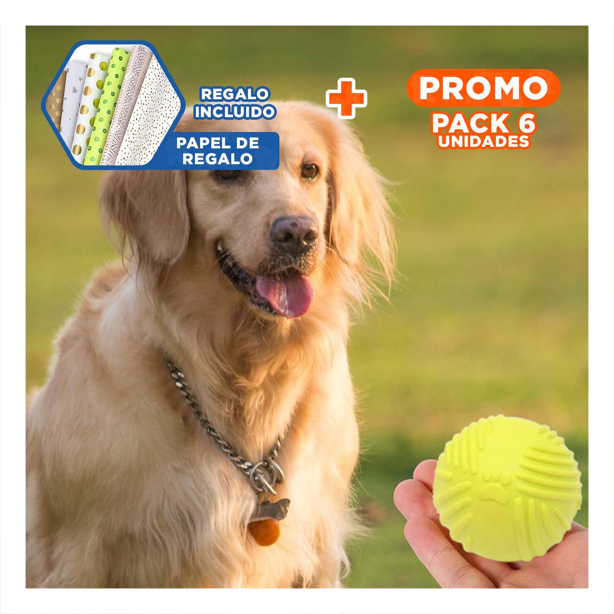 PACK6 ESFERA DE GOMA A RAYAS EN COLOR VERDE LIMON PARA MASCOTAS Y+PAPEL REGALO - 1