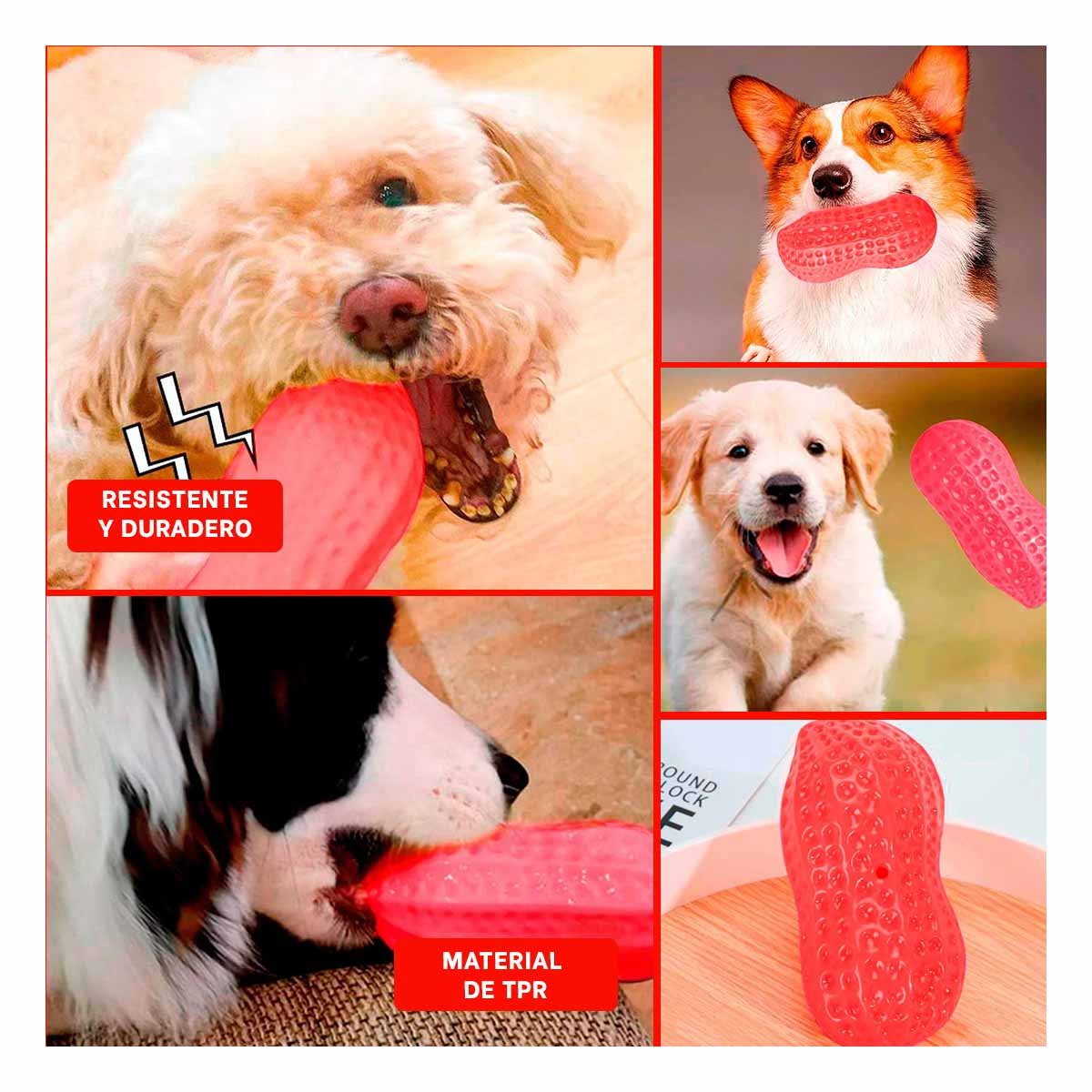 PACK4 PIEZA EN FORMA DE MANI DE TPR EN COLOR ROJO PARA MASCOTAS Y+REGALO STICKER - 2