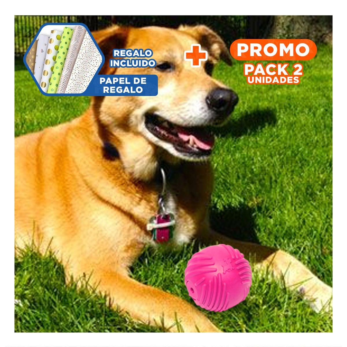 PACK2 BOLA FLEXIBLE DE GOMA CON RAYAS EN COLOR ROSADO PARA USO DIARIO Y+PAPEL REGALO - 1