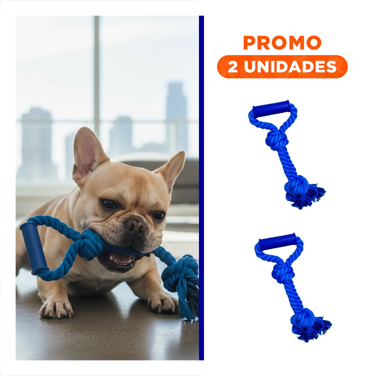 PACK2 SOGA LIVIANA DE ALGODON AZUL PARA PERRO CON AGARRADERA ERGONOMICA - 1