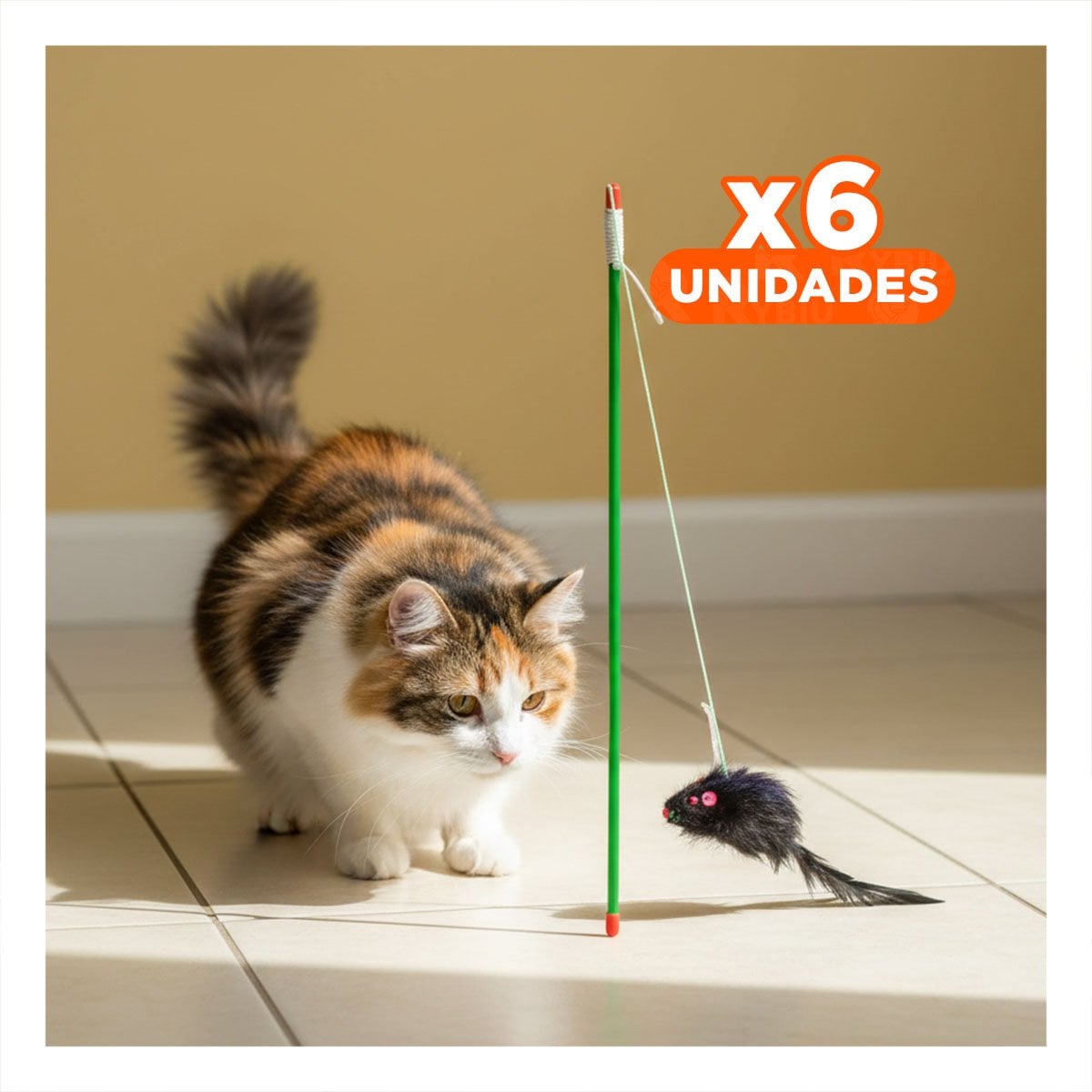 PACK6 ACCESORIO INTERACTIVO CON VARITA DE COLOR VERDE PARA GATO Y RATON NEGRO Y+REGALO STICKER - 1