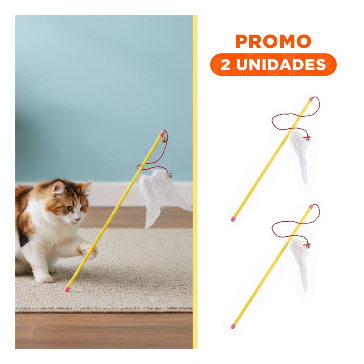 PACK2 VARITA RESISTENTE DE COLOR AMARILLO PARA GATO CON RATON BLANCO DE GUARDADO SIMPLE - 1