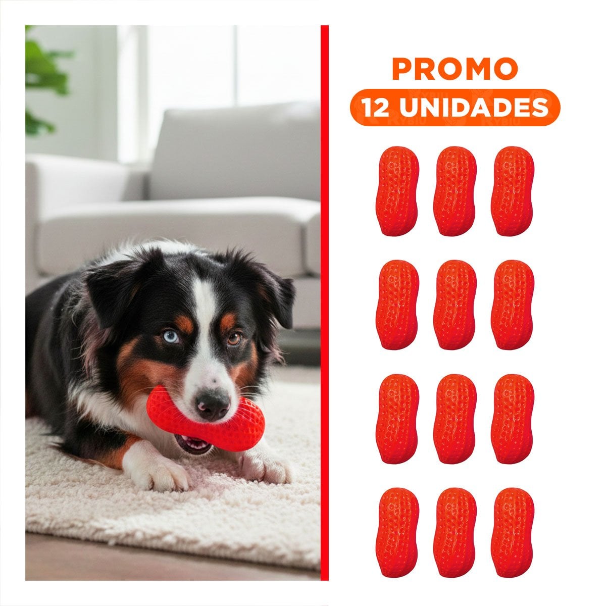 PACK12 ELEMENTO LIGERO DE TPR EN FORMA DE MANI EN COLOR ROJO PARA MASCOTAS Y+REGALO STICKER - 1