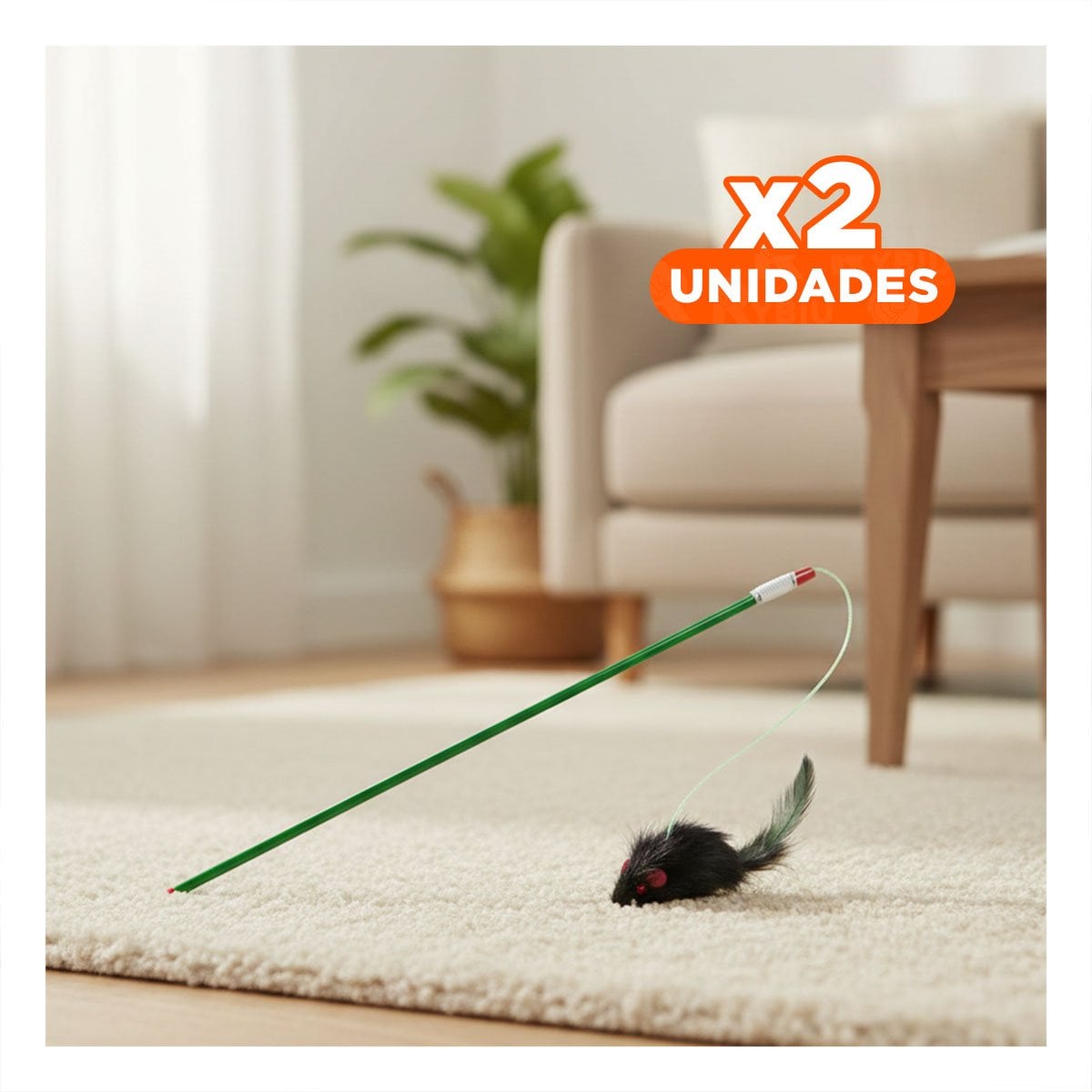 PACK2 VARITA PRACTICA EN VERDE PARA GATO CON RATON NEGRO FACIL DE UBICAR Y+REGALO STICKER - 1