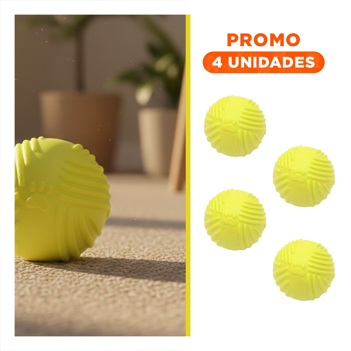 PACK4 BALON A RAYAS DE GOMA EN VERDE LIMON PARA JUEGO SEGURO DE MASCOTAS Y+REGALO STICKER - 1