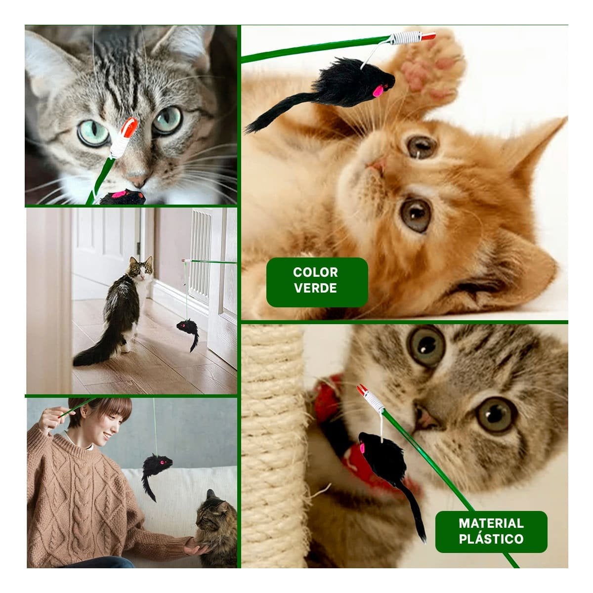 PACK12 ACCESORIO LIGERO CON VARITA DE COLOR VERDE PARA GATO Y RATON NEGRO Y+PAPEL REGALO - 2