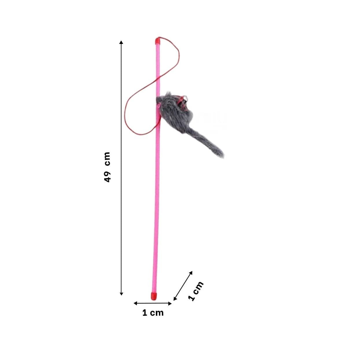 JUGUETE ESTETICO PARA GATO CON VARITA DE COLOR ROSADO Y RATON PLOMO Y+LIGAS REGALO - 4