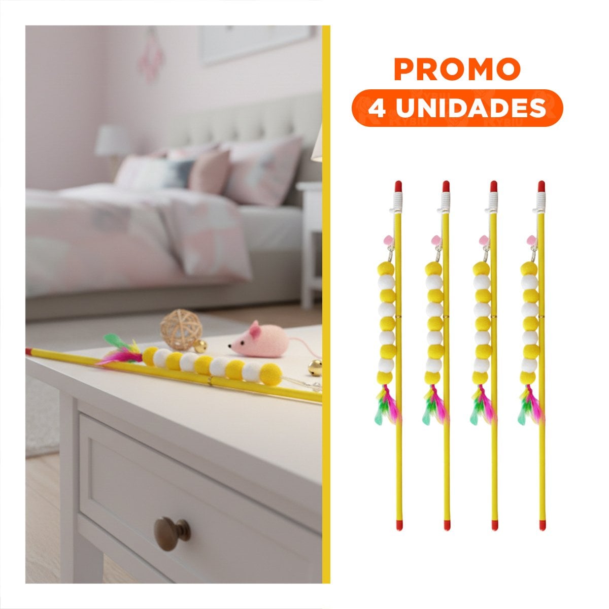 PACK4 ESTIMULO DE PLASTICO PARA GATO CON BOLITAS COLOR AMARRILLO EN JUEGO Y+REGALO STICKER - 1