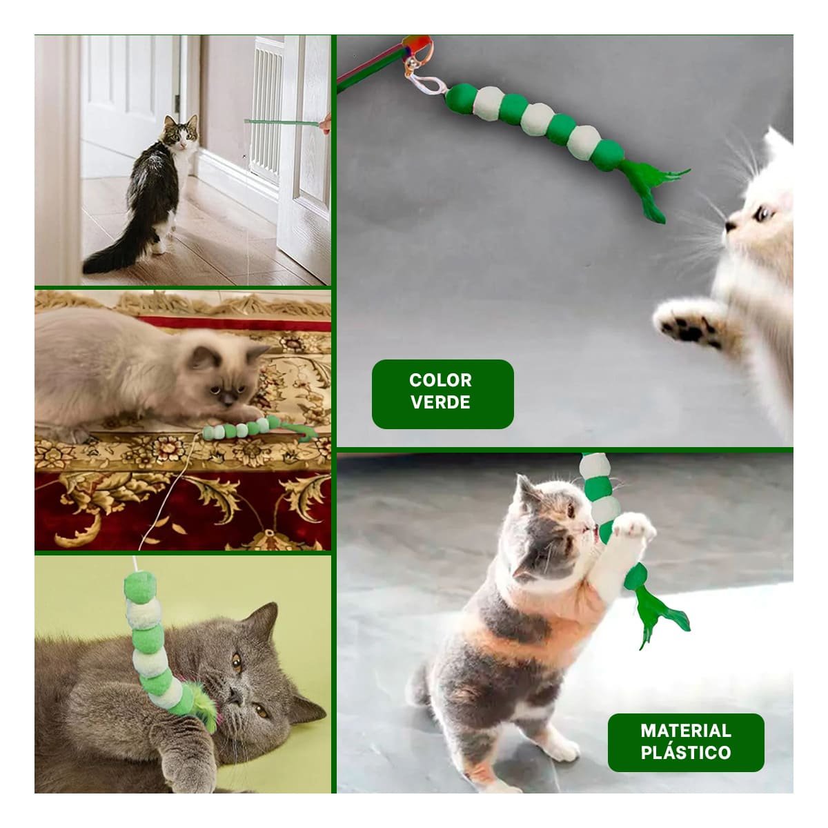 PACK6 ACCESORIO DE PLASTICO PARA GATO CON BOLITAS COLOR VERDE EN JUEGO ACTIVO Y+PAPEL REGALO - 3