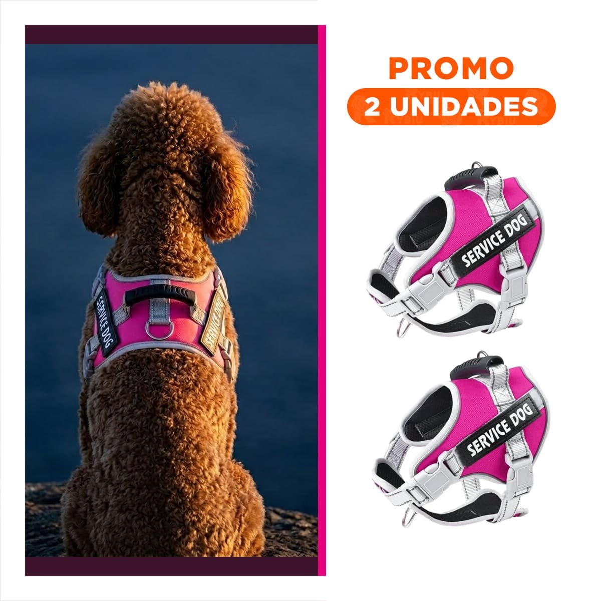 PACK2 CHALECO AJUSTABLE SERVICE DOG TALLA XL FUCSIA CON ASA - 1