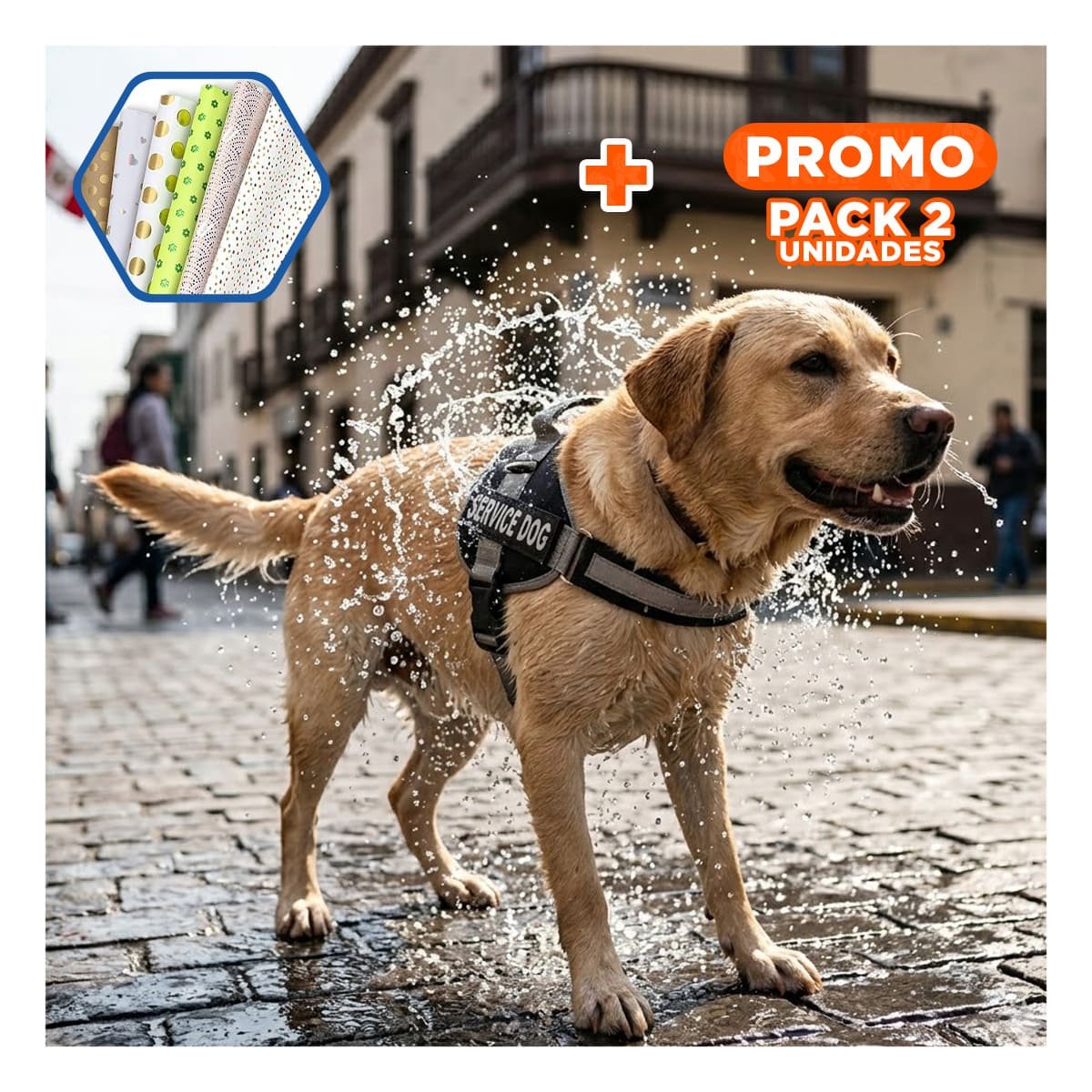 PACK2 HARNESS AJUSTABLE SERVICE DOG TALLA XL NEGRO CON ASA Y+PAPEL REGALO - 1