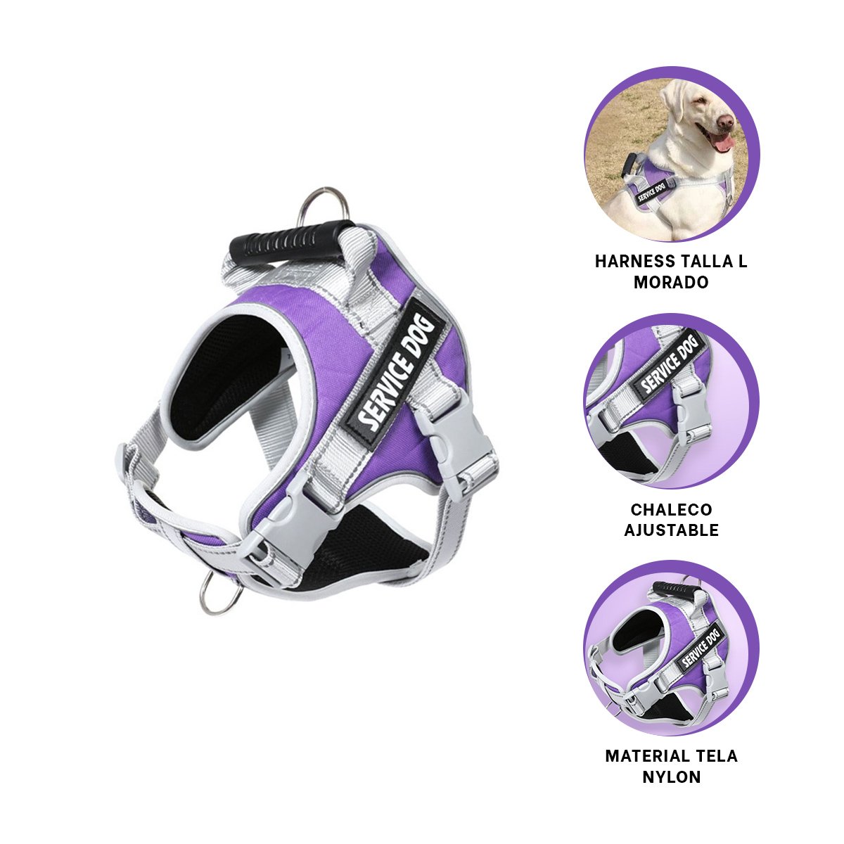 CHALECO PROFESIONAL SERVICE DOG TALLA L MORADO CON ASA - 3
