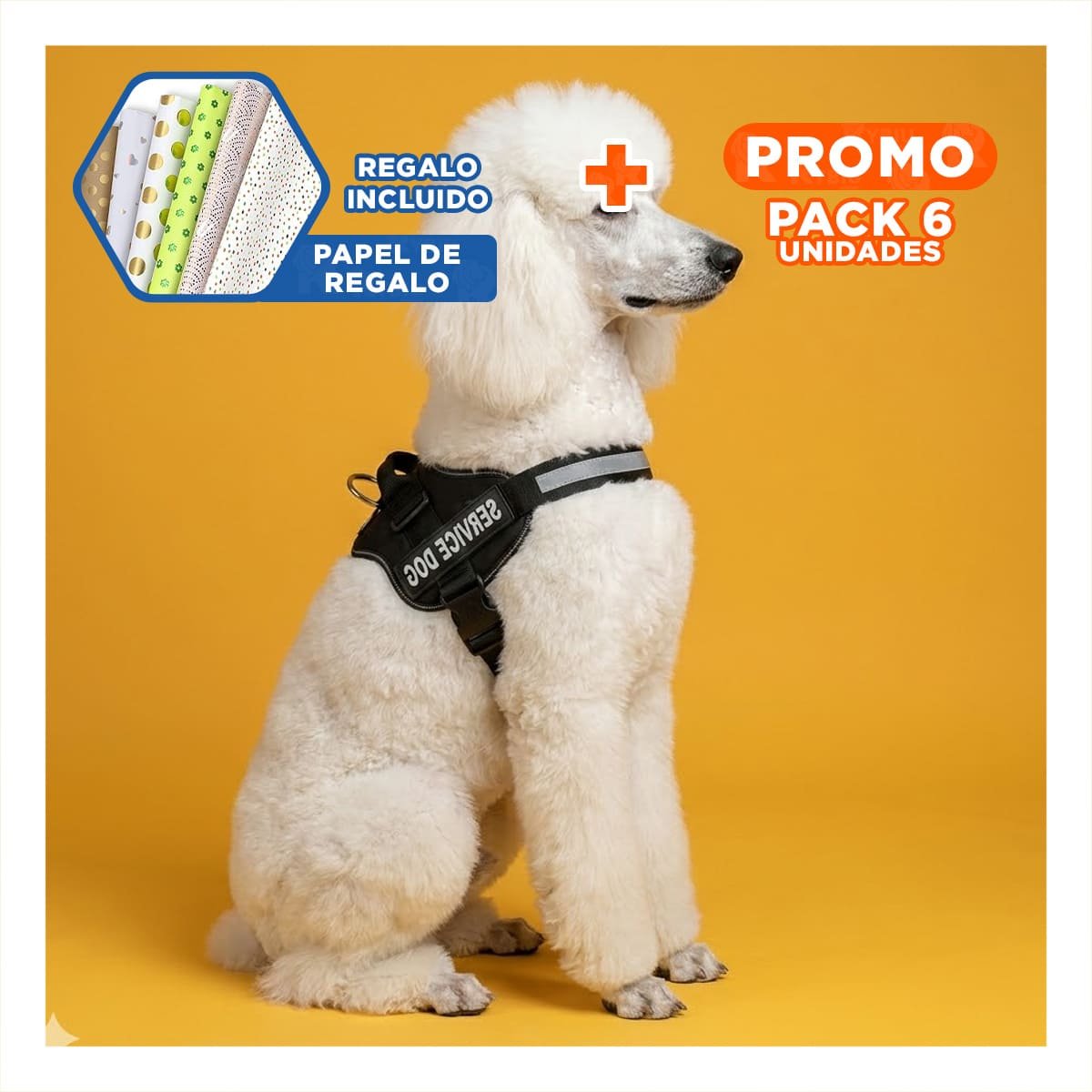 PACK6 PETO RESISTENTE SERVICE DOG TALLA XL NEGRO CON ASA Y+PAPEL REGALO - 1