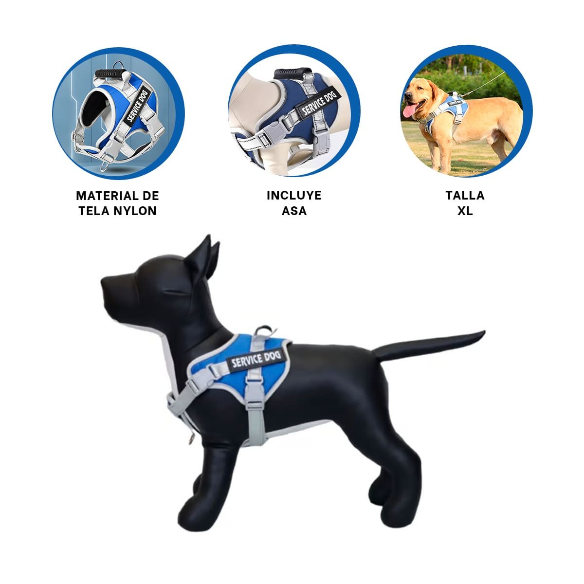 CHALECO PROFESIONAL SERVICE DOG TALLA XL AZUL CON ASA - 3