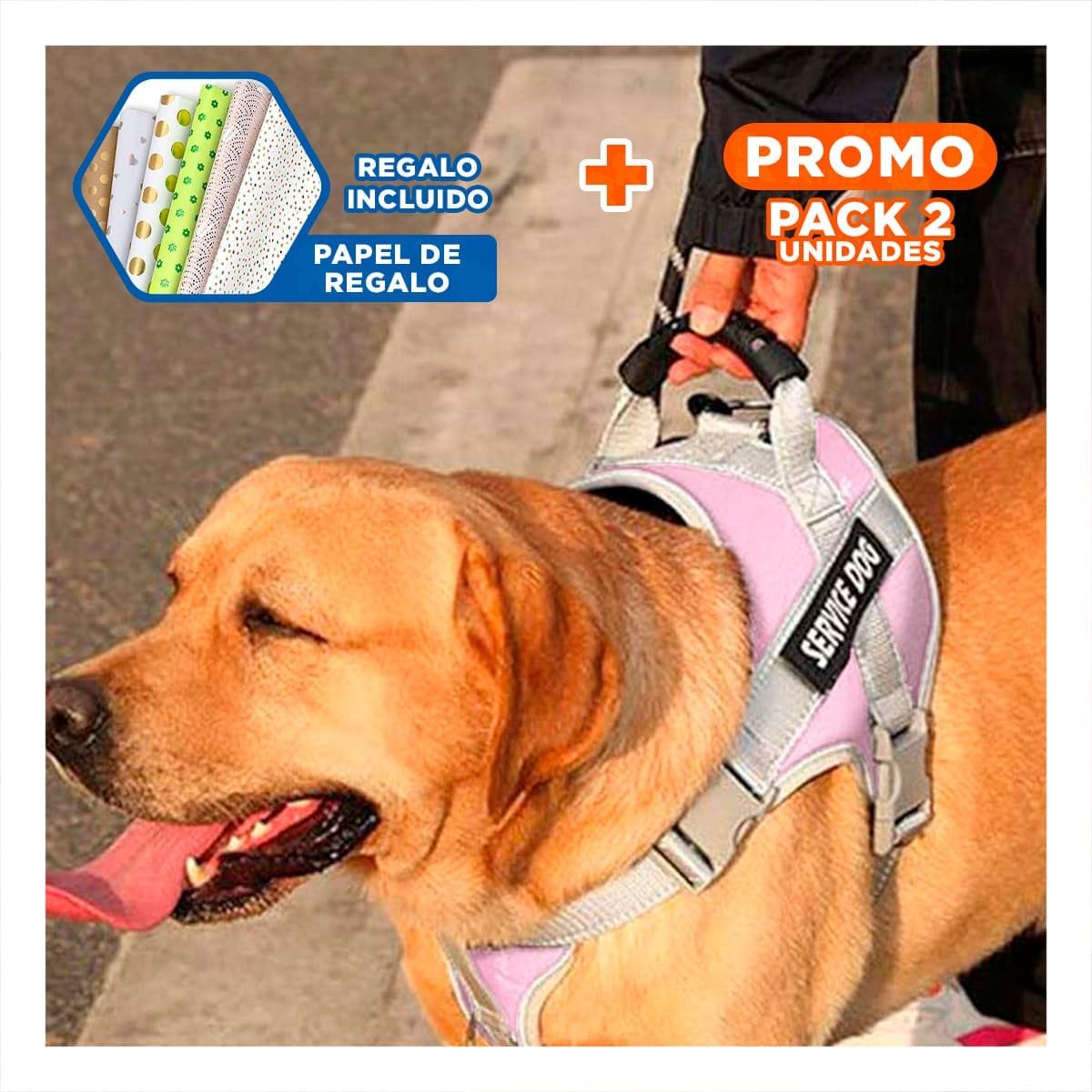 PACK2 HARNESS AJUSTABLE SERVICE DOG TALLA XL ROSADO CLARO CON ASA Y+PAPEL REGALO - 1