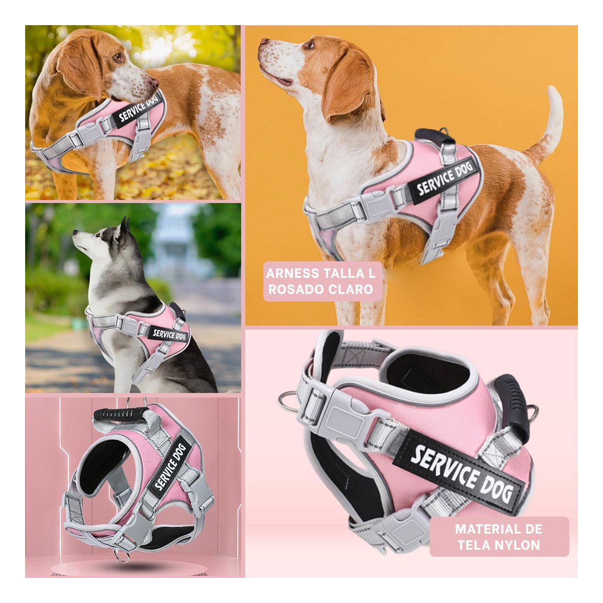 ARNES AJUSTABLE SERVICE DOG TALLA L ROSADO CLARO CON ASA Y+POST IT - 1