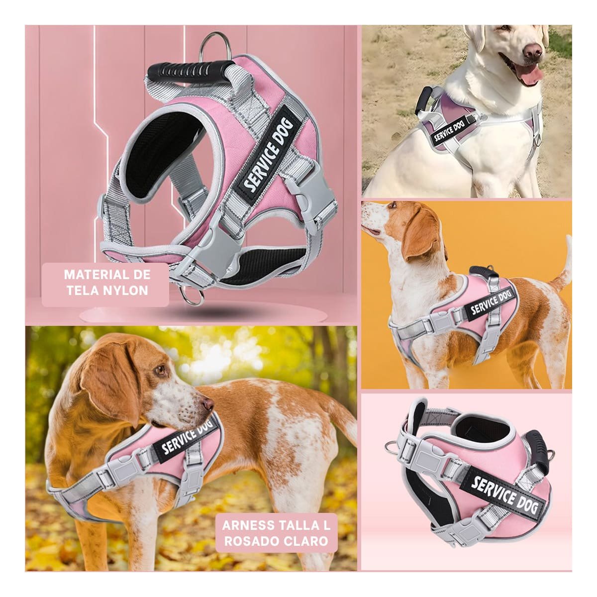 ARNES AJUSTABLE SERVICE DOG TALLA L ROSADO CLARO CON ASA Y+POST IT - 5