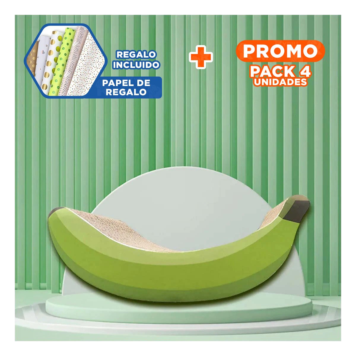PACK4 RASCADOR EN MARRON DE CARTON CON FIGURA DE PLATANO PARA RASGUÑO DIARIO Y+PAPEL REGALO - 1