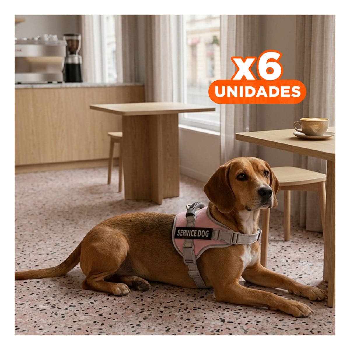 PACK6 PECHERA COMODA SERVICE DOG TALLA L ROSADO CLARO CON ASA Y+REGALO STICKER - 1