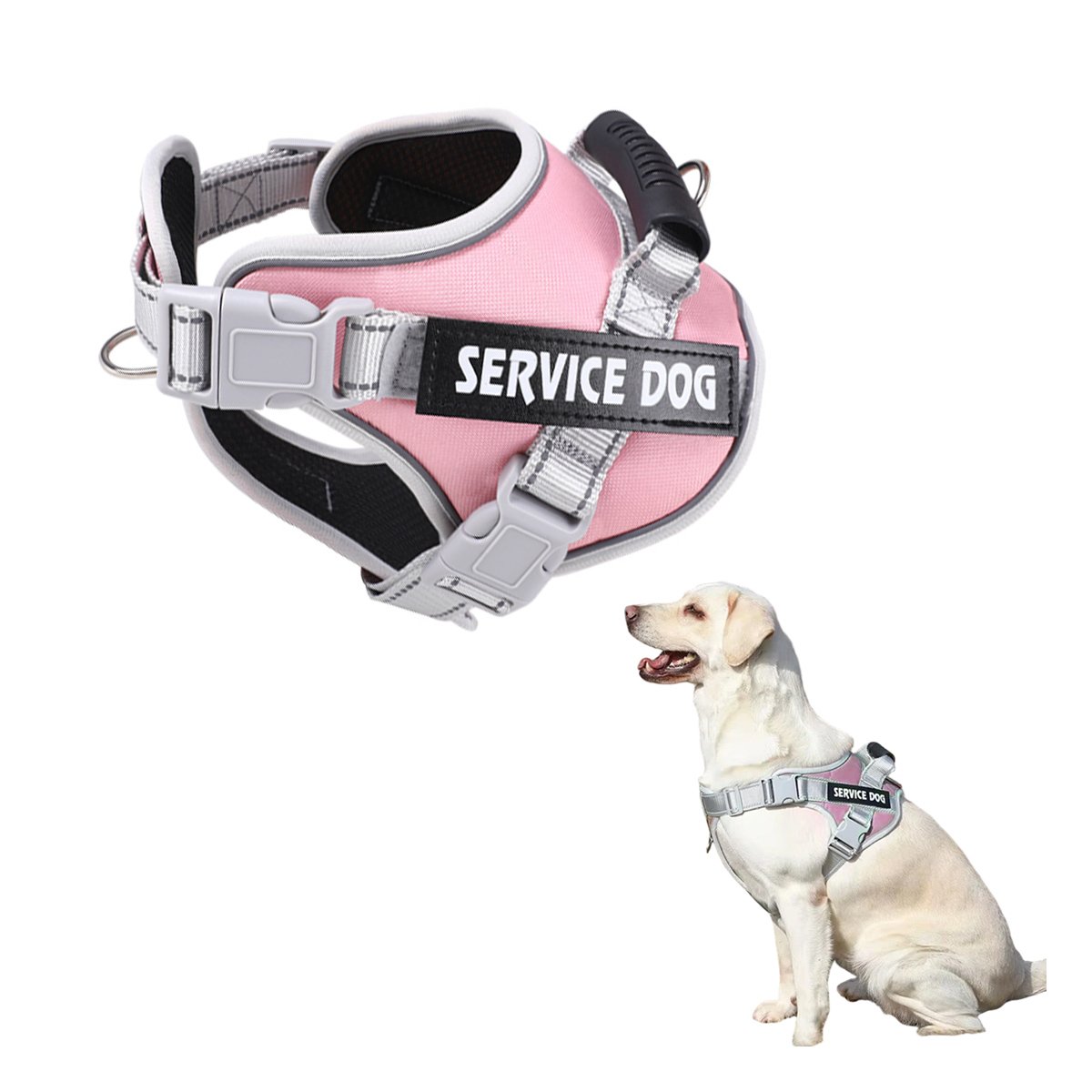 PACK6 PECHERA COMODA SERVICE DOG TALLA L ROSADO CLARO CON ASA Y+REGALO STICKER - 2