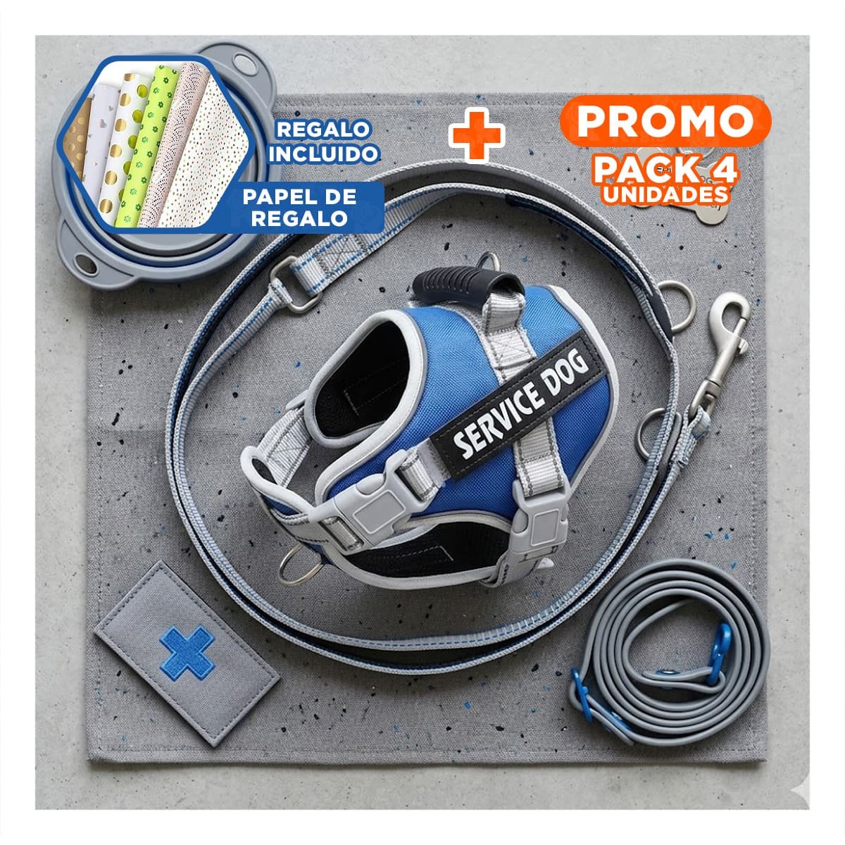 PACK4 ARNES RESISTENTE SERVICE DOG TALLA XL AZUL CON ASA Y+PAPEL REGALO - 1