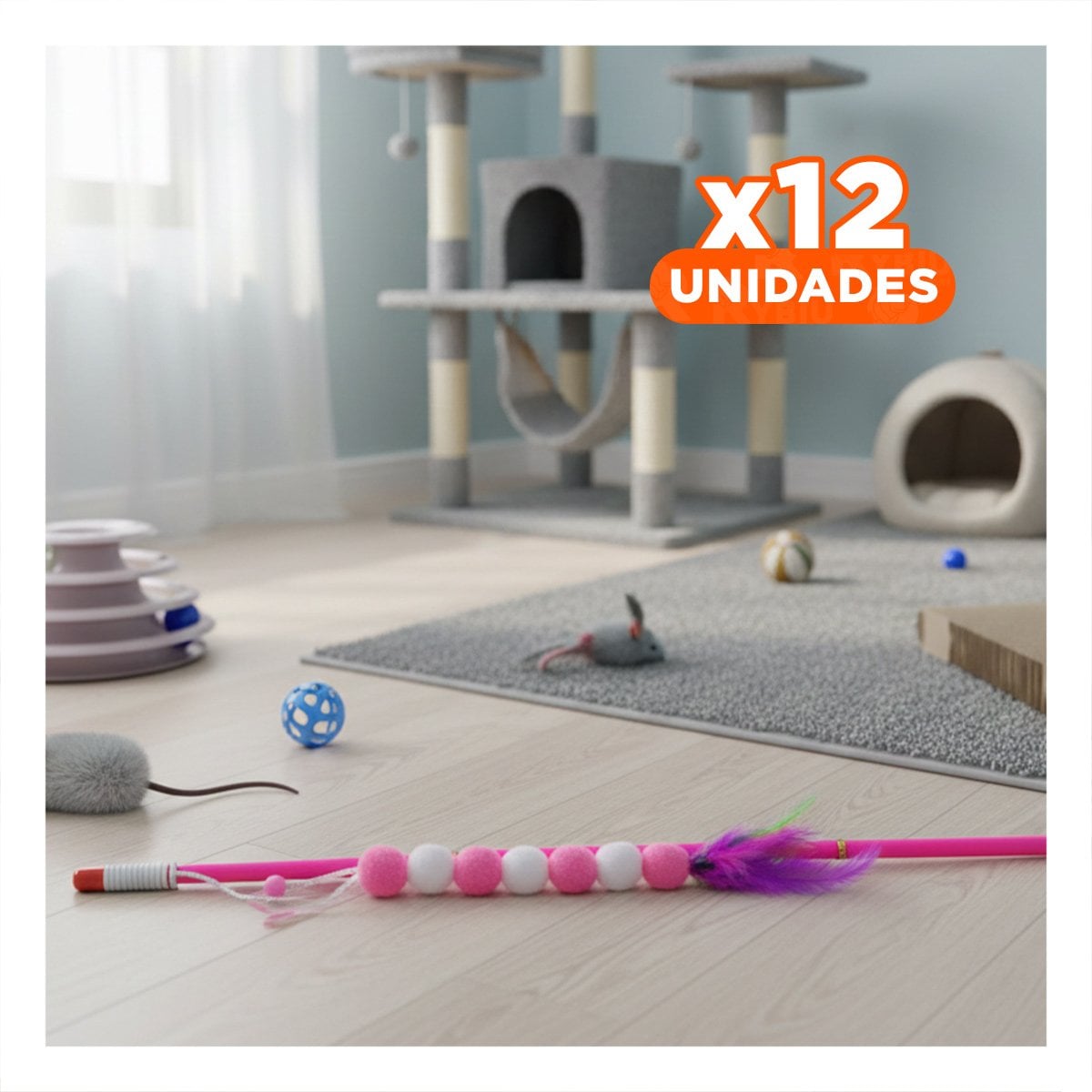 PACK12 ACCESORIO PARA GATO EN PLASTICO EN COLOR ROSADO CON BOLITAS DECORATIVAS - 1