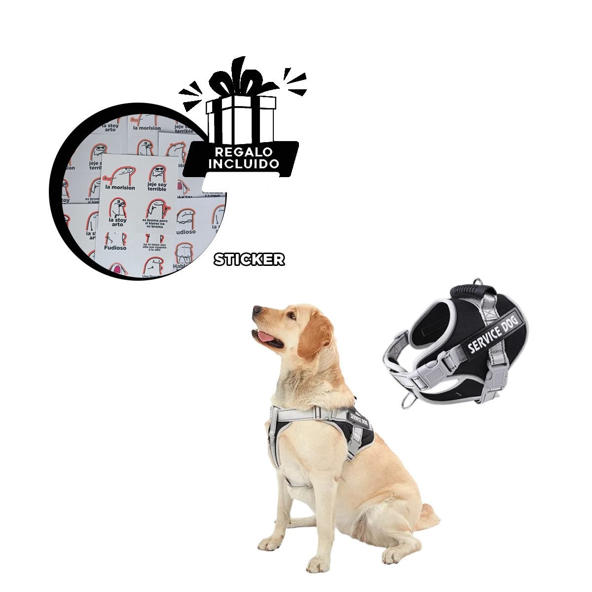 PETO PROFESIONAL SERVICE DOG TALLA XL NEGRO CON ASA Y+REGALO STICKER - 1