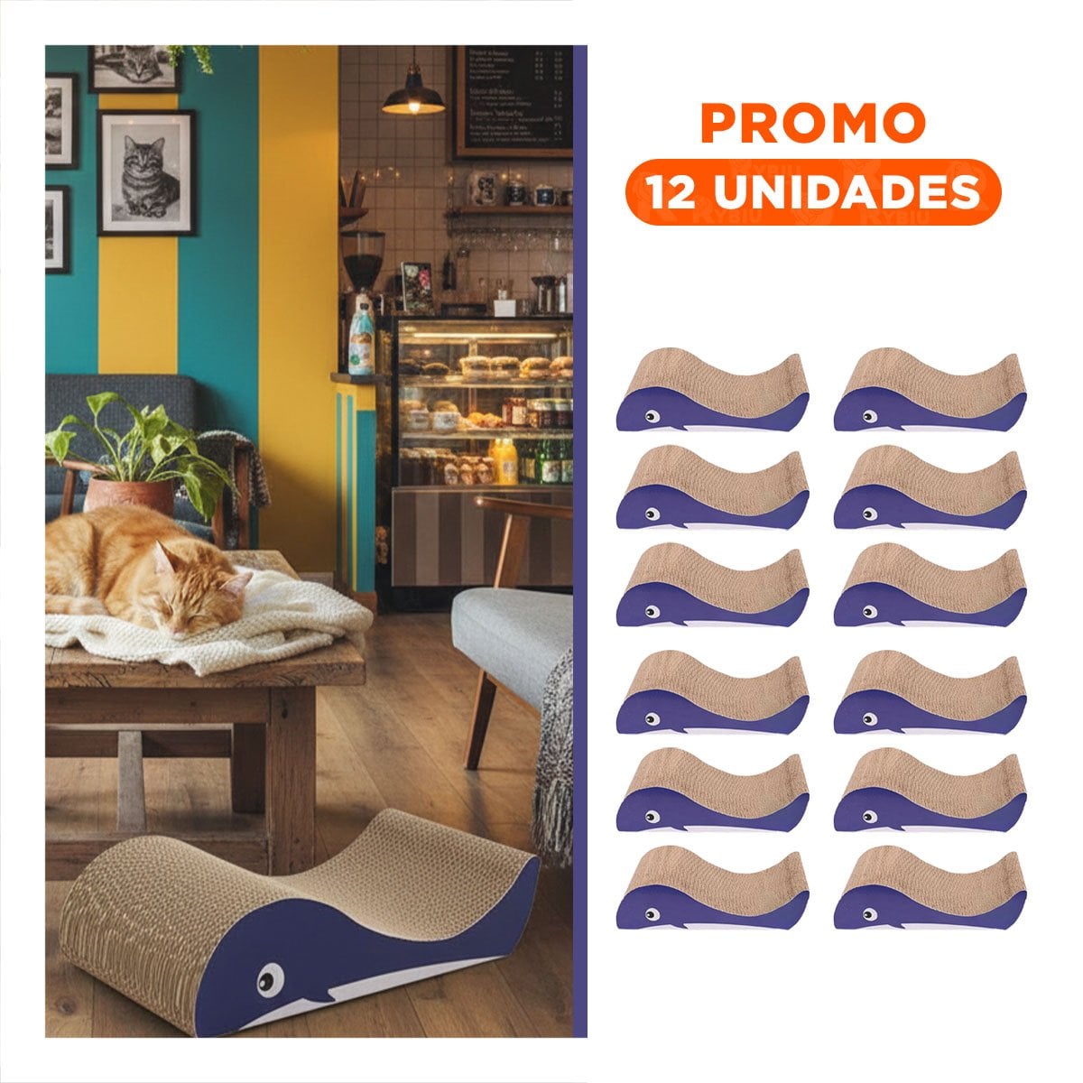 PACK12 ESTRUCTURA RASCADOR BALLENA EN COLOR MARRON PARA INTERIOR DEL HOGAR Y+REGALO STICKER - 1