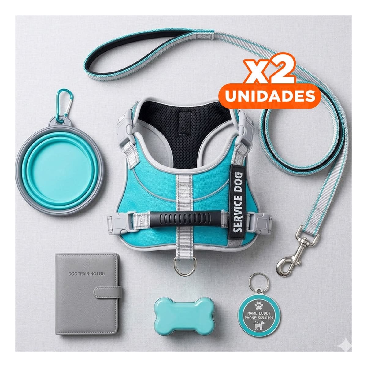 PACK2 PETO AJUSTABLE SERVICE DOG TALLA L TURQUEZA CON ASA Y+REGALO STICKER - 1