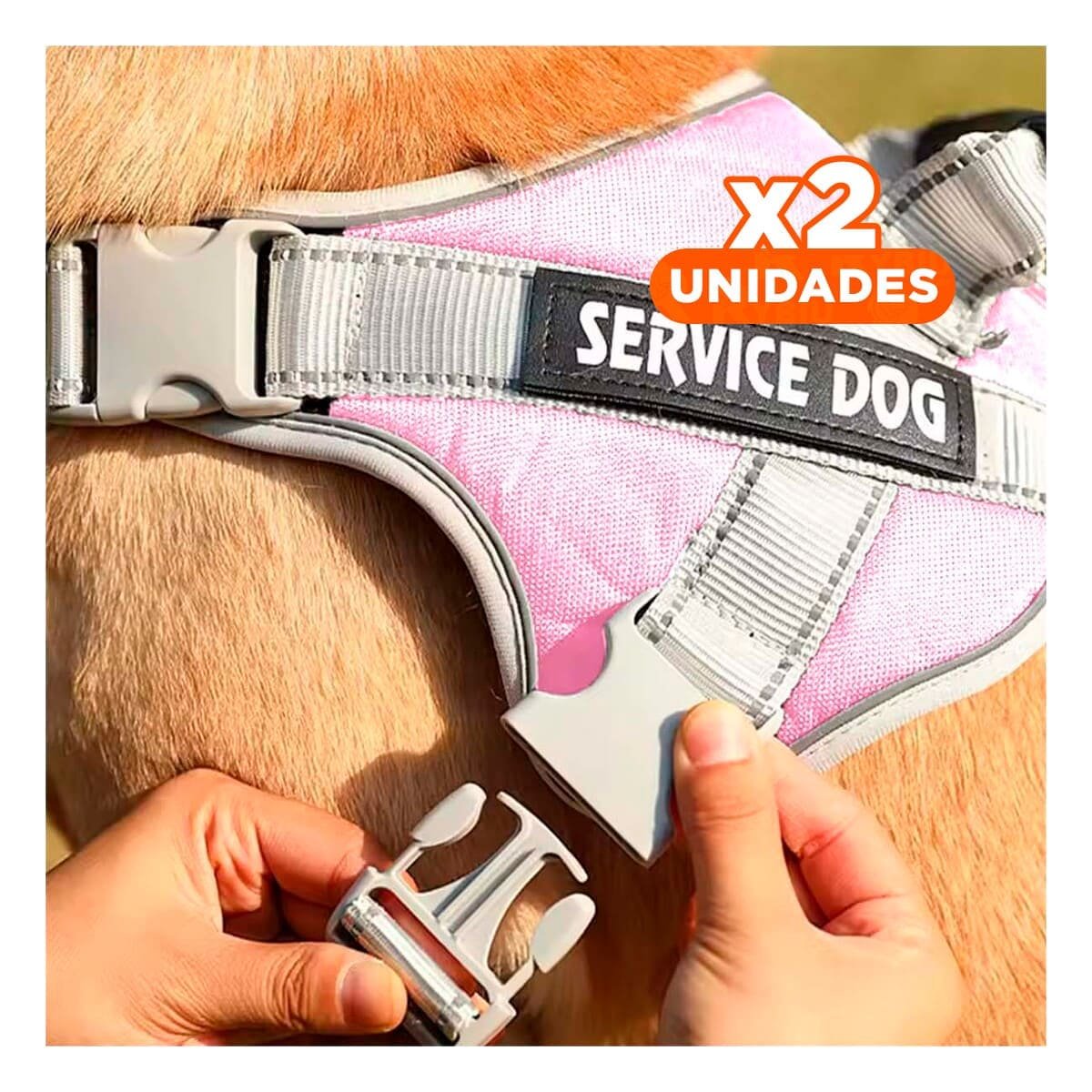 PACK2 PETO AJUSTABLE SERVICE DOG TALLA XL ROSADO CLARO CON ASA Y+REGALO STICKER - 1