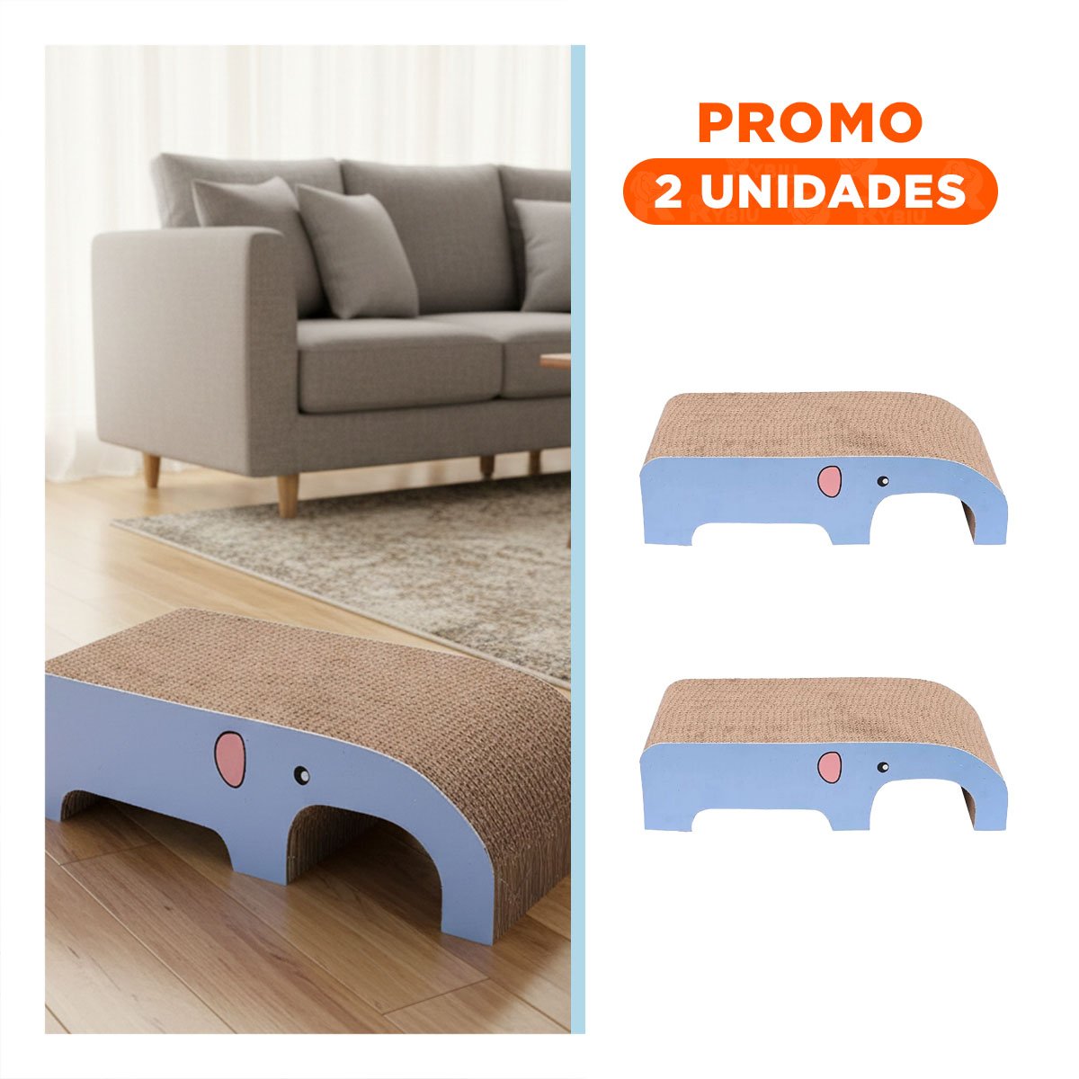 PACK2 RASCADOR DE CARTON EN COLOR MARRON CON SILUETA DE ELEFANTE ESTILO NATURAL - 1